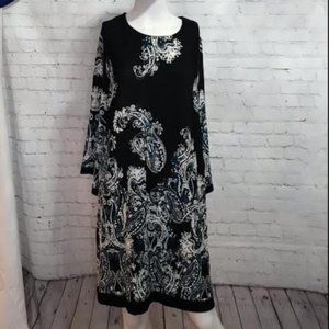 Studio One Black Blue White Paisley Print Dress - Size Petite XL